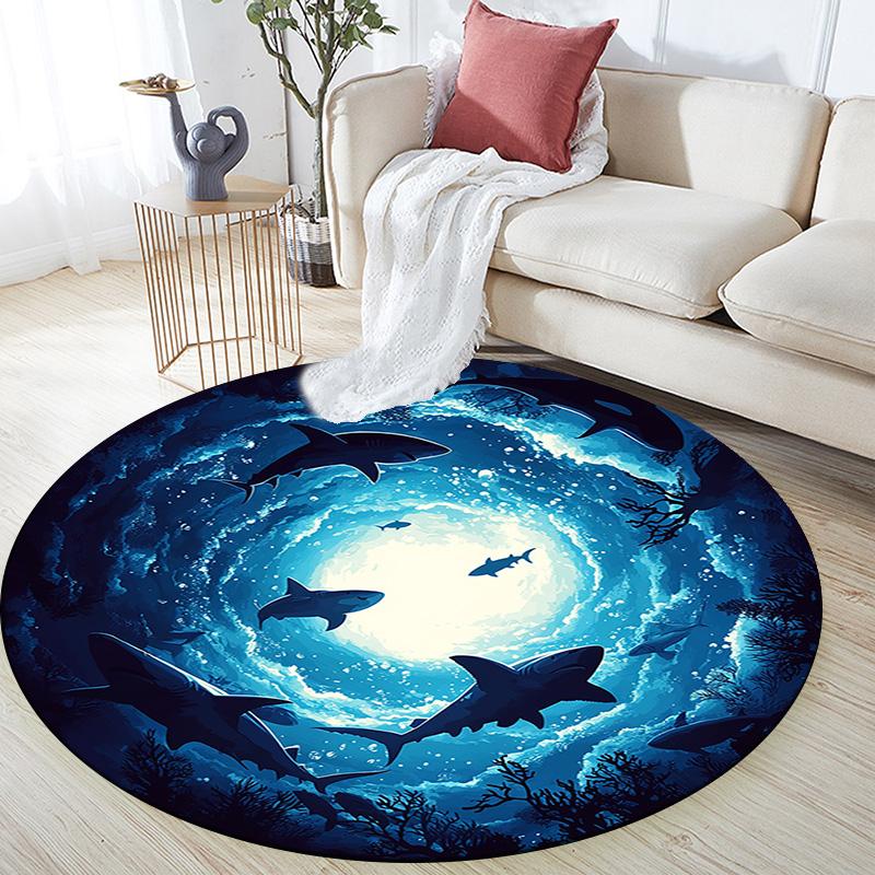 Sharks Round Area Rug,Carpet Rug for Living Room Bedroom Sofa Playroom Decor,Non-slip Floor Mat