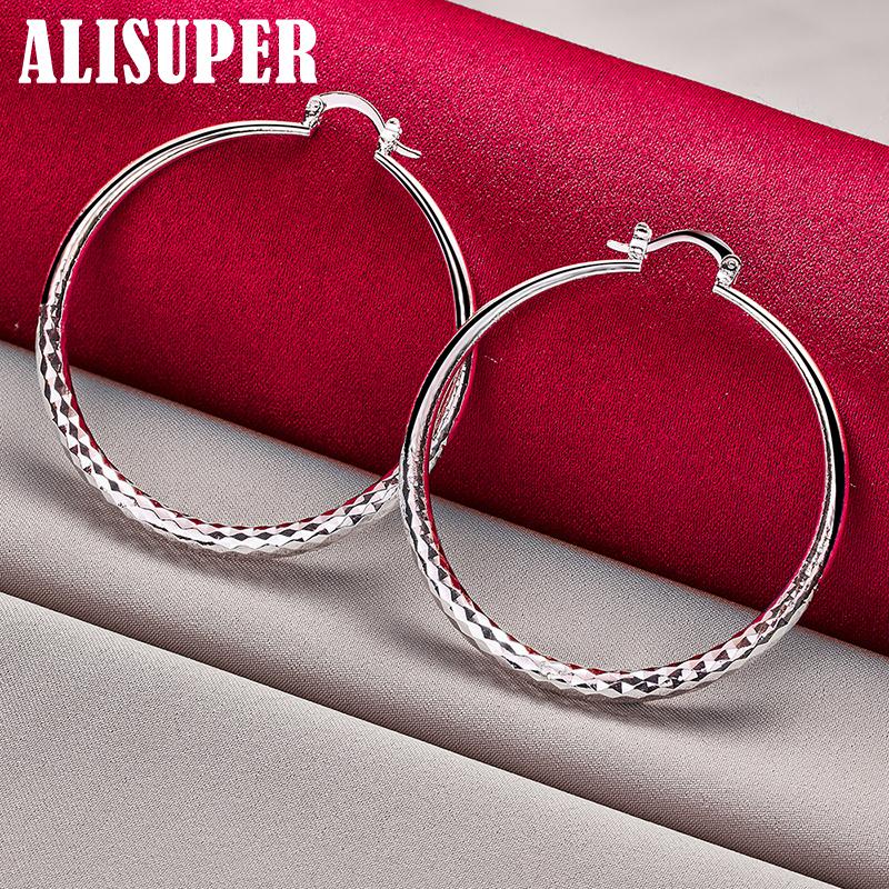 Bijuterii cercei cu cerc cu cerc mare de 50 mm din argint sterling 925