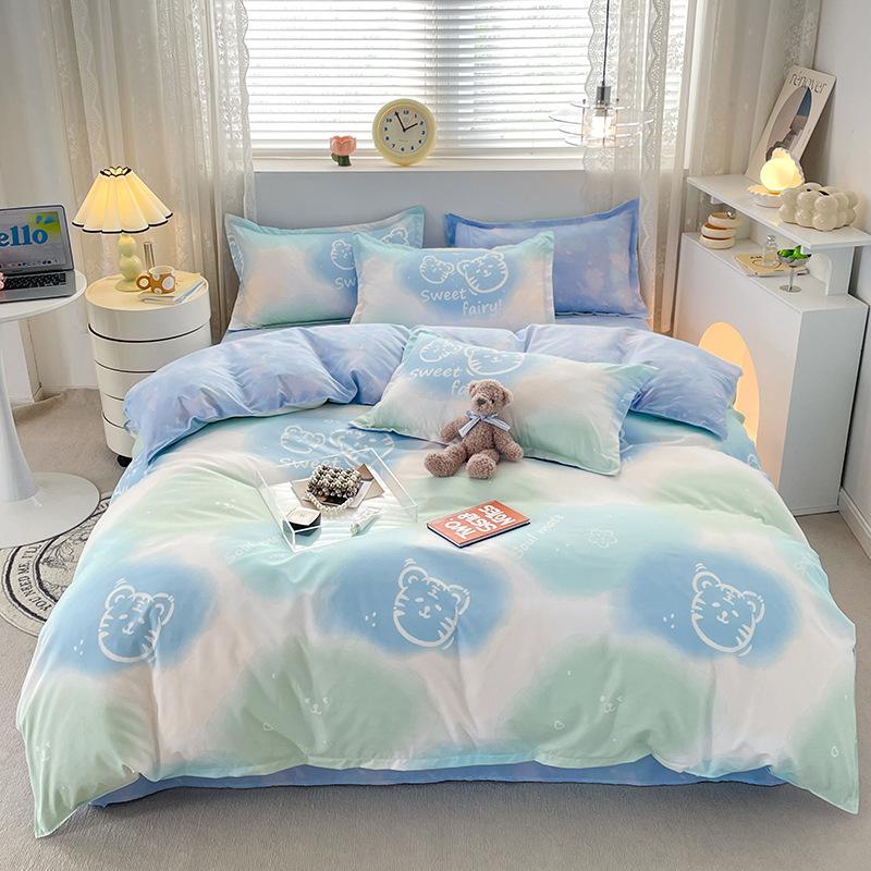 Pure Cotton Abraded Bedding Four-piece Set, Bed Sheet Quilt Cover, Dormitory Cotton Three-piece Set
