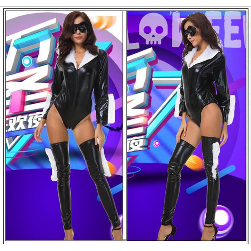 Womens Vampire Costume Halloween Cosplay Outfit PU Leather Party Dress Stage Events