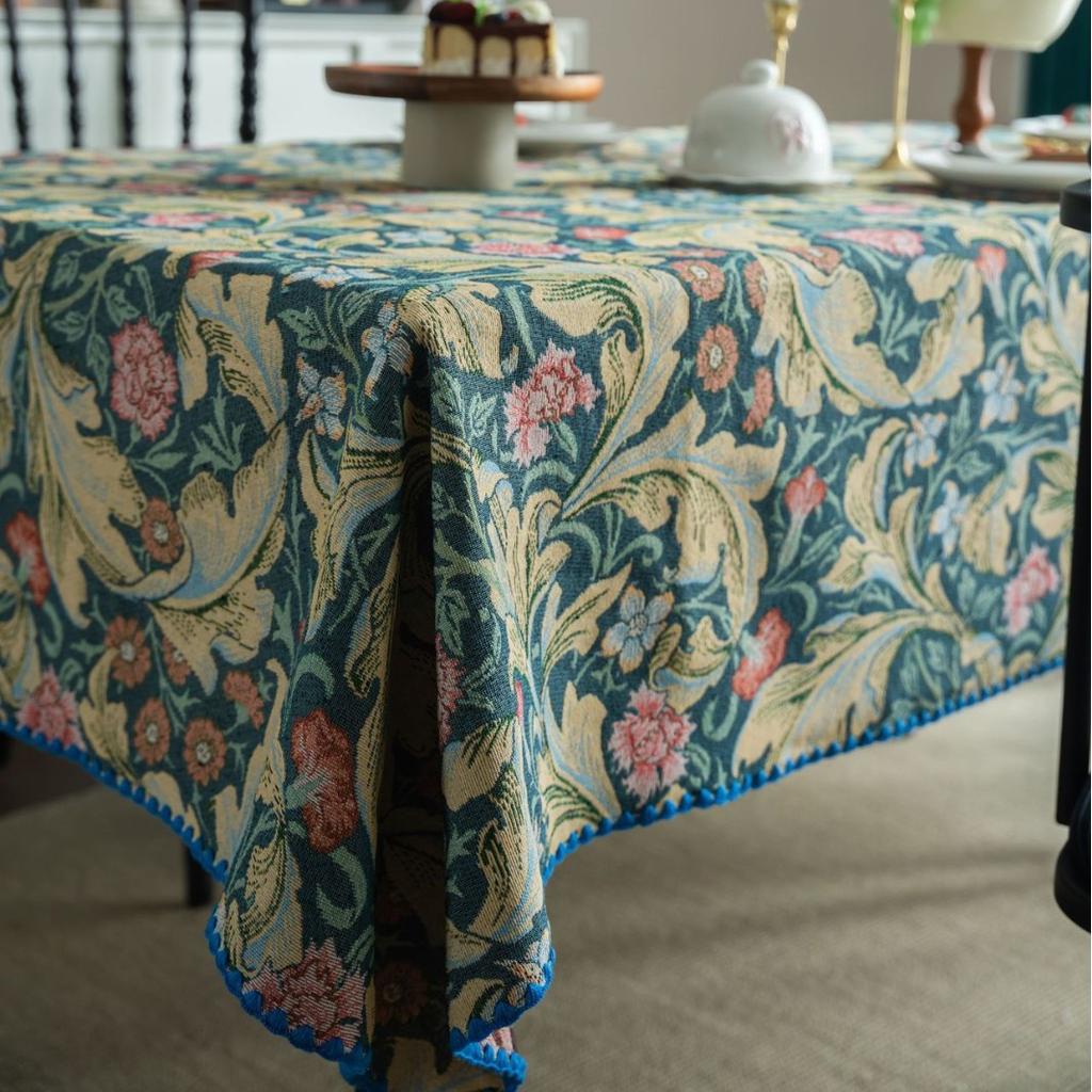 Tablecloth French Retro Embroidery Contrasting Color Dining Table Cloth Jacquard Rectangular Atmosphere Tablecloth