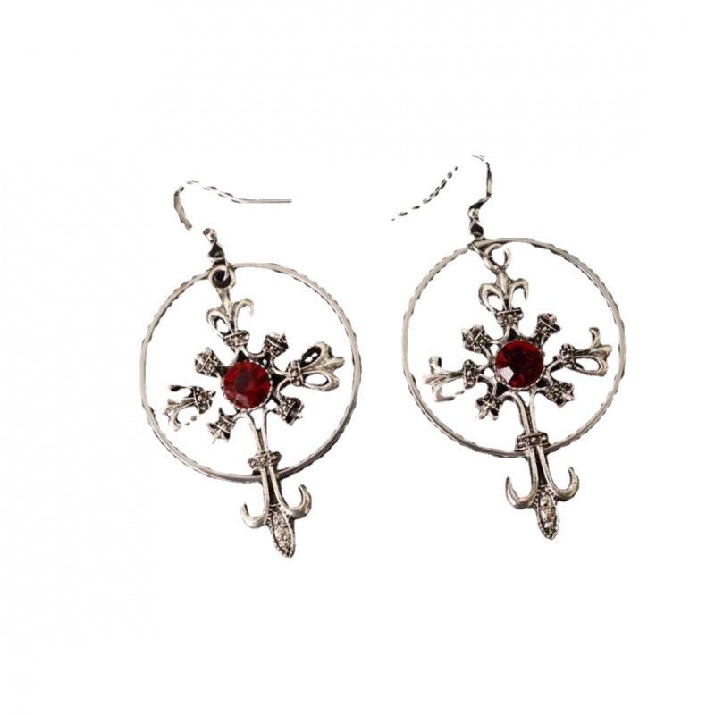 Retro Gothic Crystal Large Cross Pendant Earrings