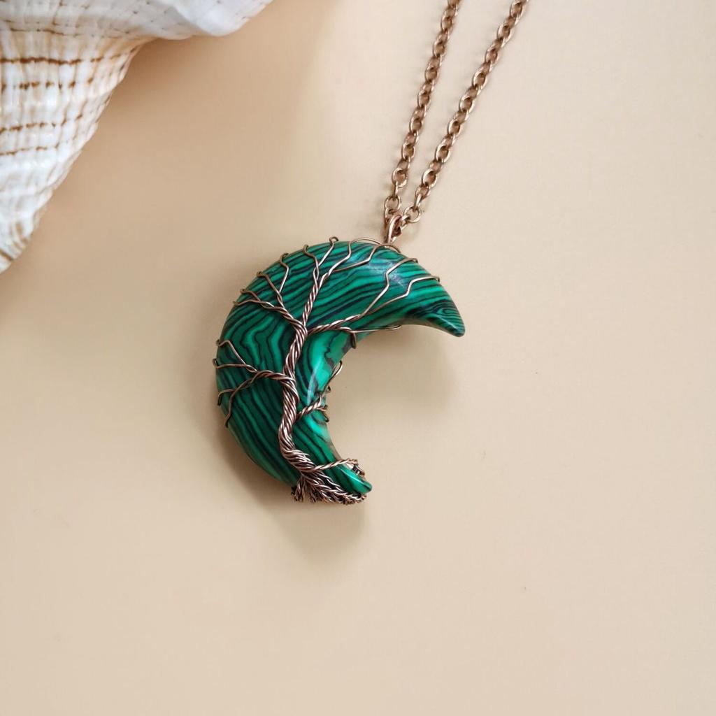 Ancient Red Copper Moon Natural Stone Wrapped Around The Tree Of Life, Necklace, Fortune Tree Necklace N511