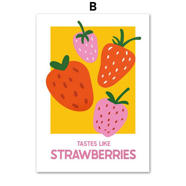 

Вишня, лимон, апельсин, клубника, абстрактные фрукты, настенная живопись, холст, живопись, плакаты на скандинавскую тему, принты, настенные панно для декора гостиной, без рамки 21*30cm No Frame