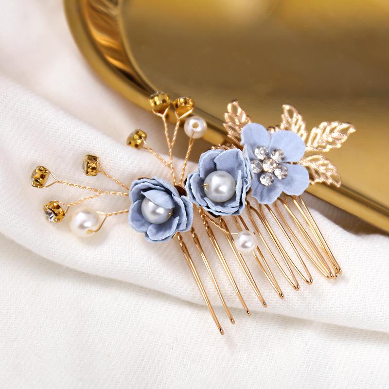 Pettine laterale con fiori artificiali e perline per capelli da sposa, per capelli, da donna, per spose, matrimonio, concorso di bellezza, diadema, copricapo, forcine, accessori per capelli, gioielli