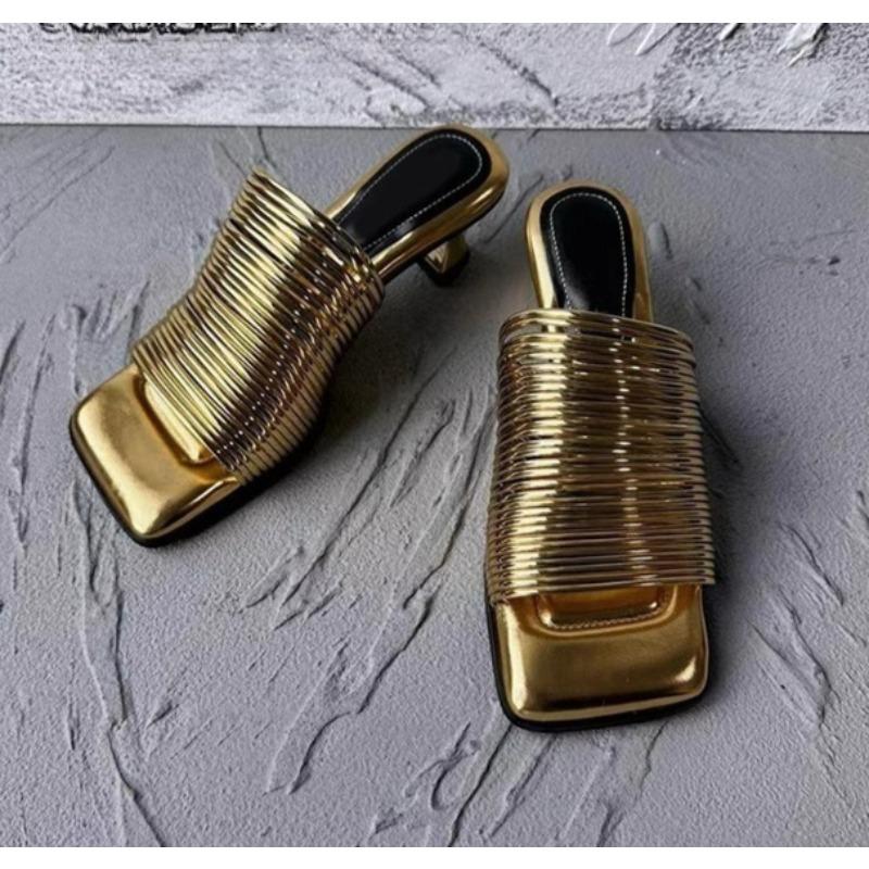 Fashion Square Toe Stiletto Sandals for Women Summer Shiny Solid Color High Heels Casual Half Slippers Shoes for Women Designer Sandals