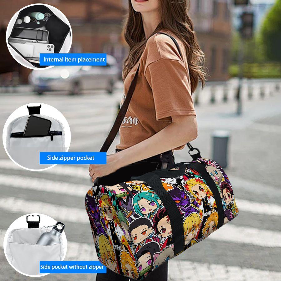 Demon Slayer Anime Print Duffel Bag, Large Capacity Multi-pocket Travel Gym Bag, Overnight Weekender Bag for gift
