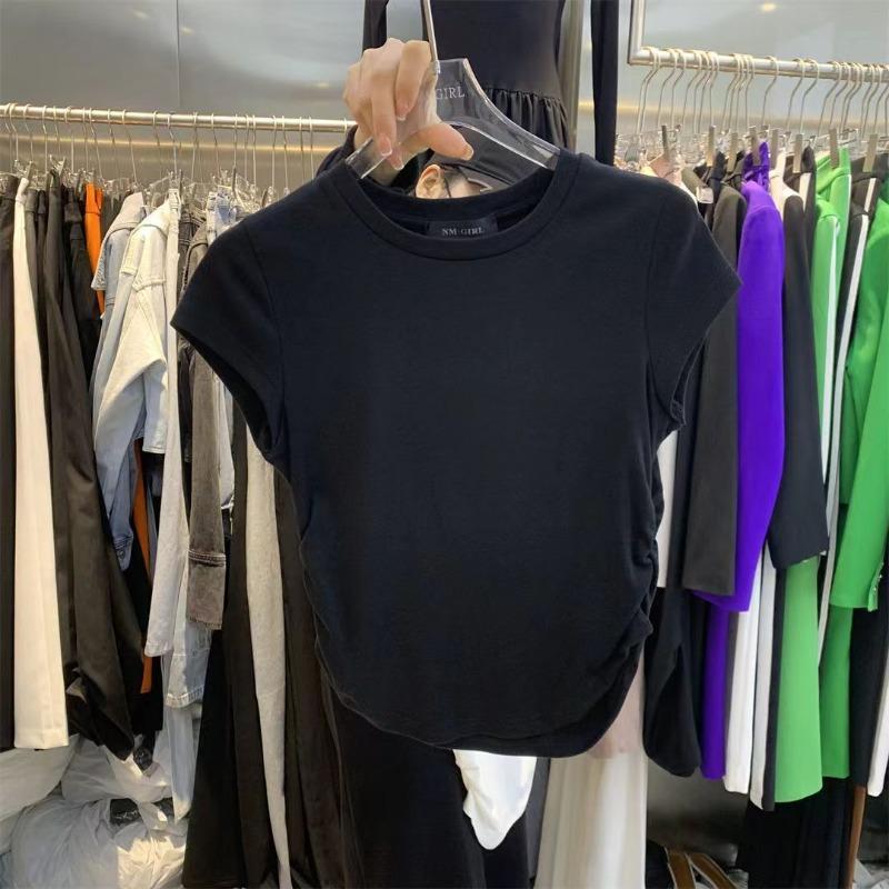Waist Shirt Short-sleeved Women's Summer New Solid Color Primer Pullover Slim-fitting Short Top Women