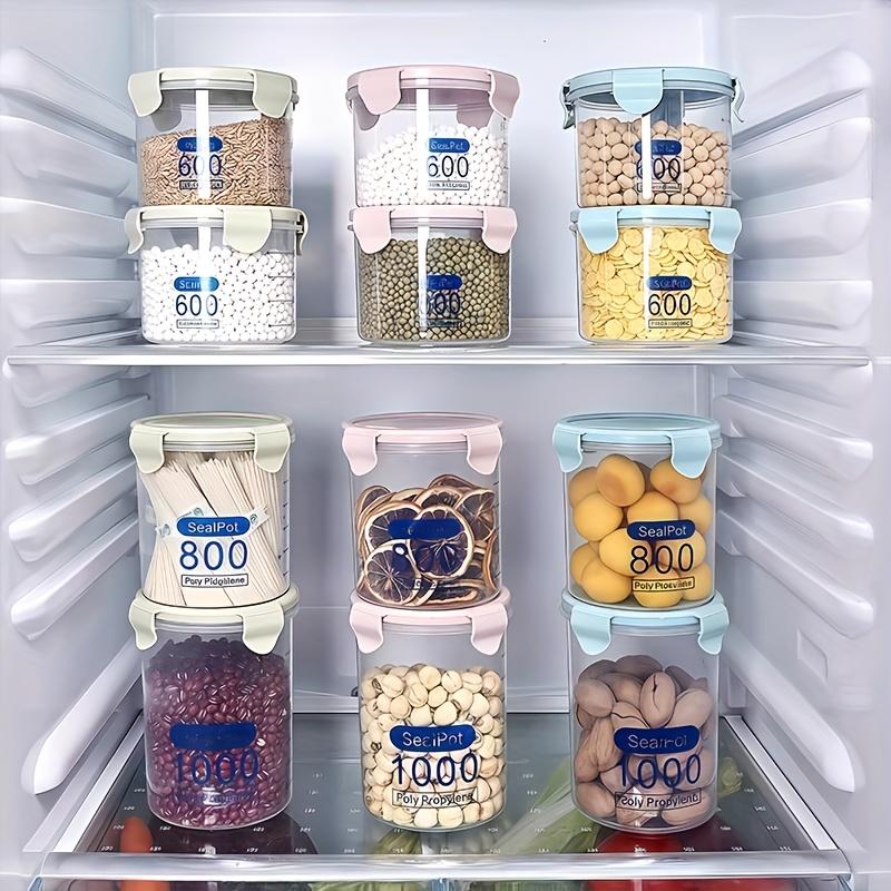 6Pcs 1000ml Storage Jars with Lids, Transparent Plastic Sealable Containers, Airtight Kitchen Organization