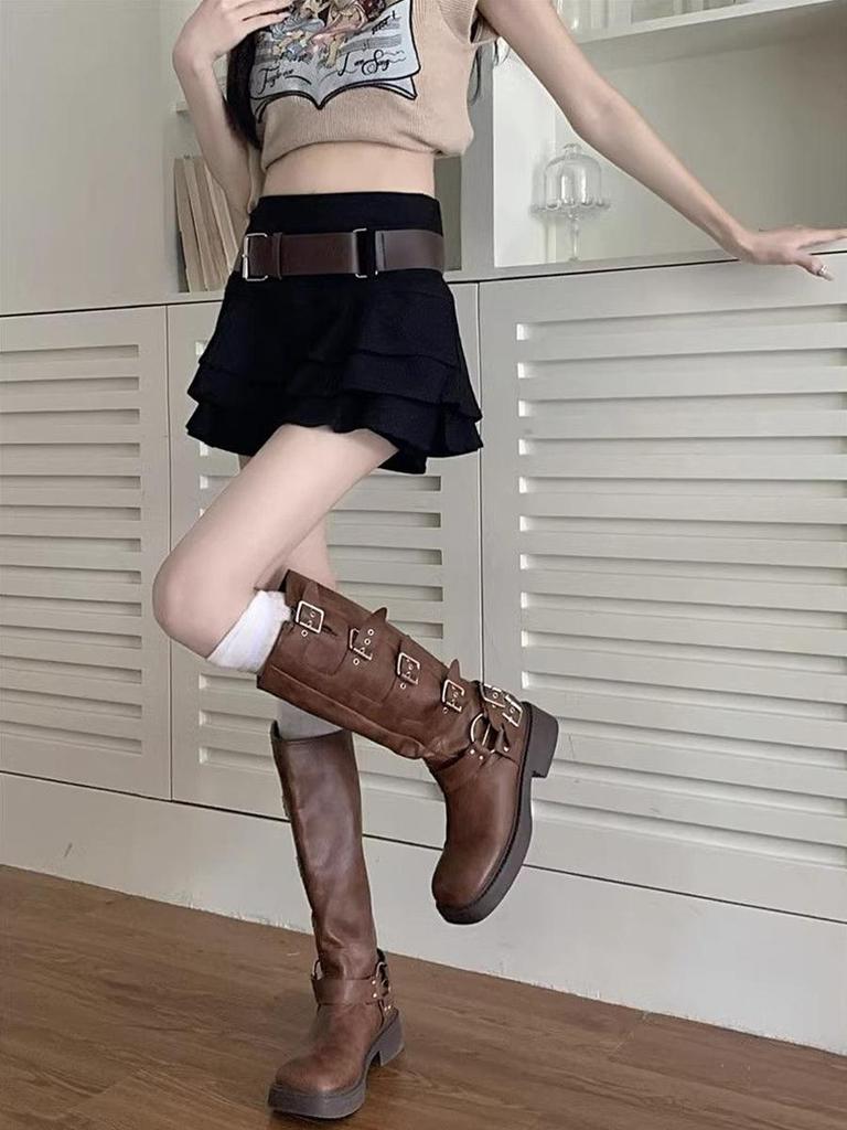 Women's Denim Mini Skirt Y2K Style Vintage Ruffled Shorts Skirt High Waist Korean Fashion Clothing