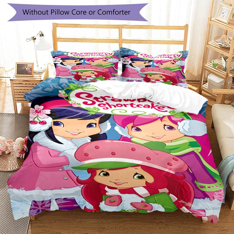 3pcs Strawberry Princess3 Design Cover Set - HD Printed Bedding with 1 Cover and 2 Pillowcases - Perfect for Home and Dorm Decor