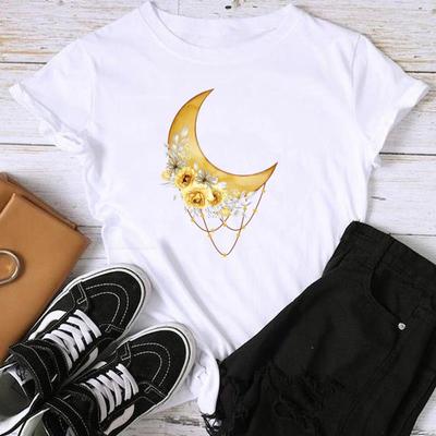 Asian Size-Print Ladies Female T Moon Flower Lovely Trend Cute 90s Clothing Casual Women's Summer Top Fashion Graphic Tee Short Sleeve T-shirt