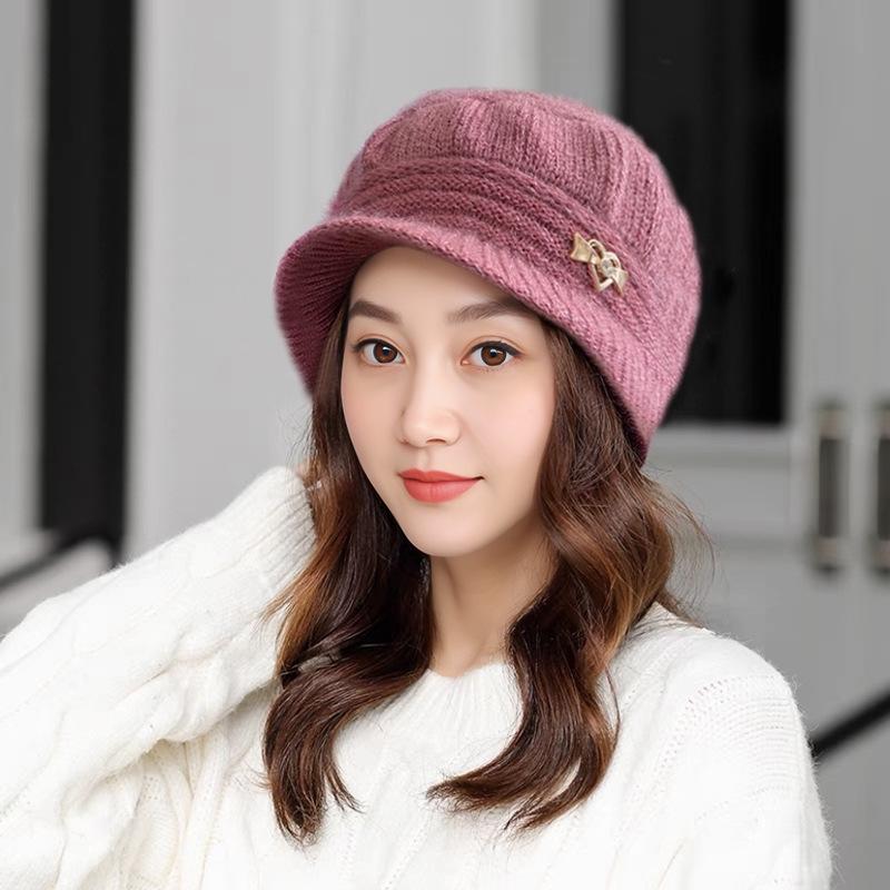 Women's Fashionable Knitted Pumpkin Beret for Autumn/Winter - Thick, Velvet-Lined, Short Brim Style