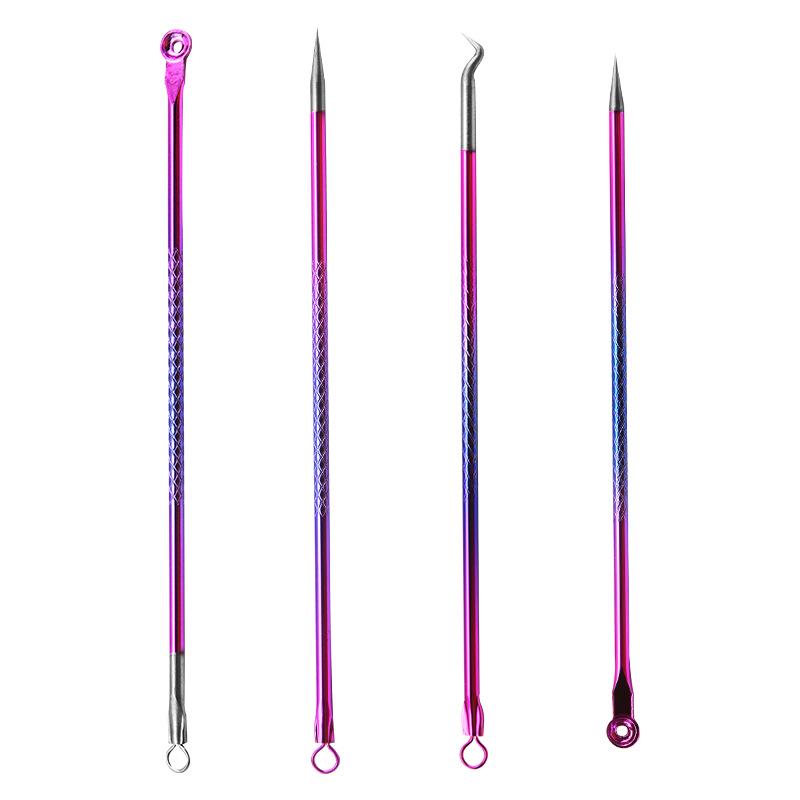 Colorful Stainless Steel Blackhead Extractor Set: 4-Piece Double-Headed Acne Needle Kit