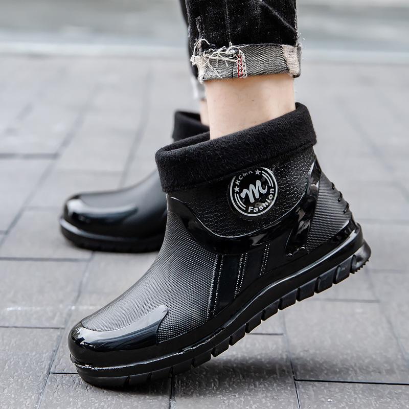 Botas de Lluvia Impermeables Antideslizantes para Hombre hasta el Tobillo con Forro de Terciopelo para Uso en Todas las Estaciones