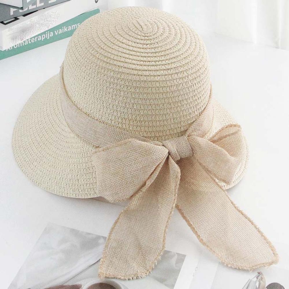 Breathable Straw Weaving Beach Hat Hollow Out Foldable Bucket Hat Big Brimmed Woven Cap  Seaside