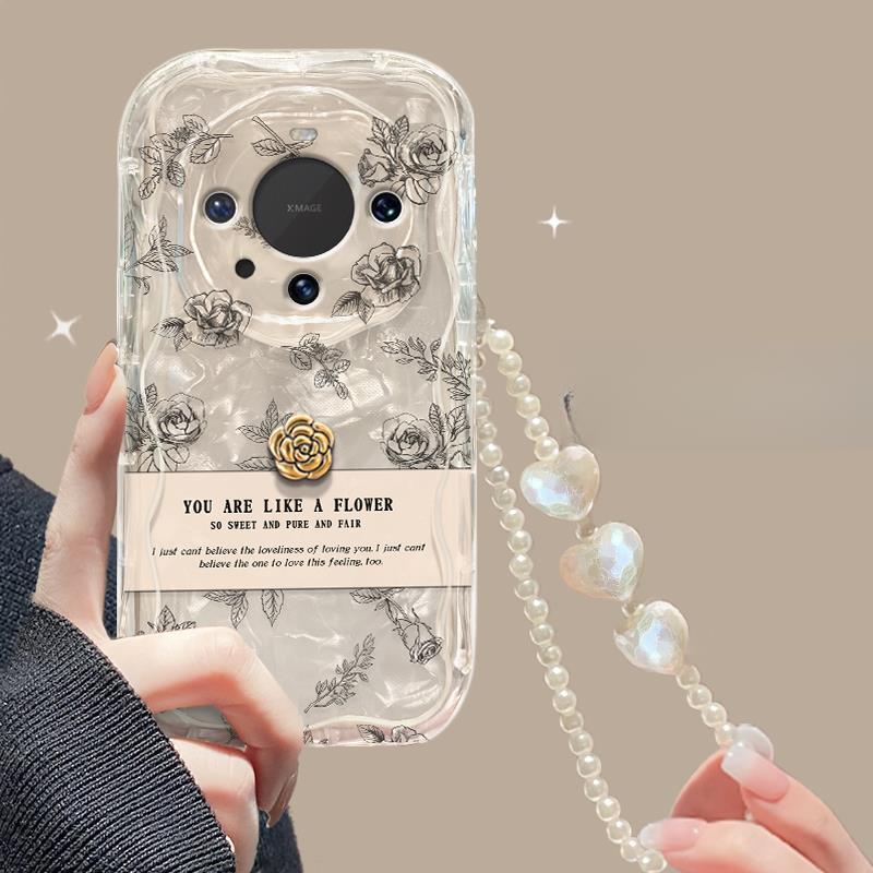 Suitable for Huawei Mate60pro+ Mobile Phone Case P50/30 Three-dimensional Rose Chain Honor 100/90 Transparent Silicone