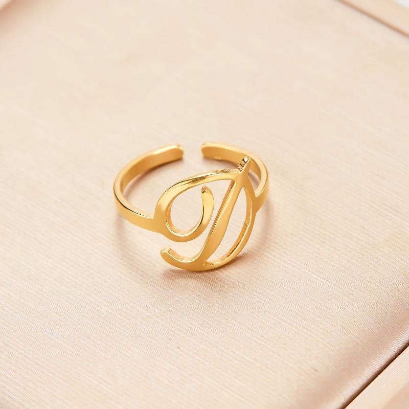 Initial Letter Rings for Women Gold Color Stainless Steel A-Z Letter Adjustable Ring Aesthetic Wedding Christmas Jewelry Gift