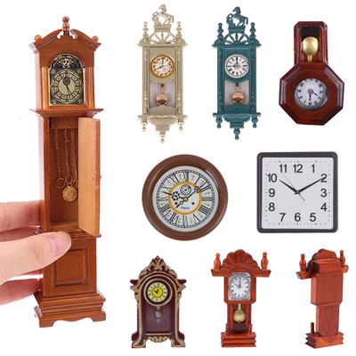 Vintage 1/12 Dollhouse Miniature Grandfather Clock Wooden Mini Model Furniture Toy Diy Doll House Decoration Accessories