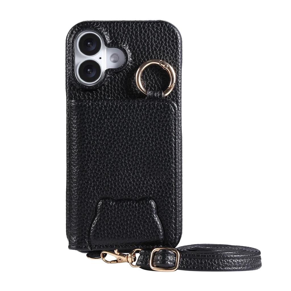 Crossbody Cards Solt Wallet Leather Cute Mirror Ring Holder Case For iPhone 16 Pro Max 15 Plus 14 13 12 11 Lanayrd Bear Cover