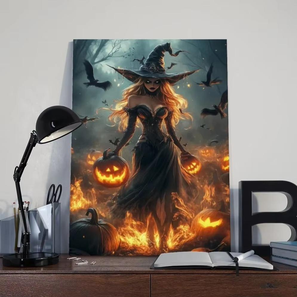 Witch in Enchanted Pumpkin Patch Framed Art  Living Room  Bathroom Decor