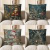 Home Decor Santa Claus & Deer Christmas Pillow Cover Pattern Cushion Cover Suitable for Sofa Bedroom Car Pillow Cover
