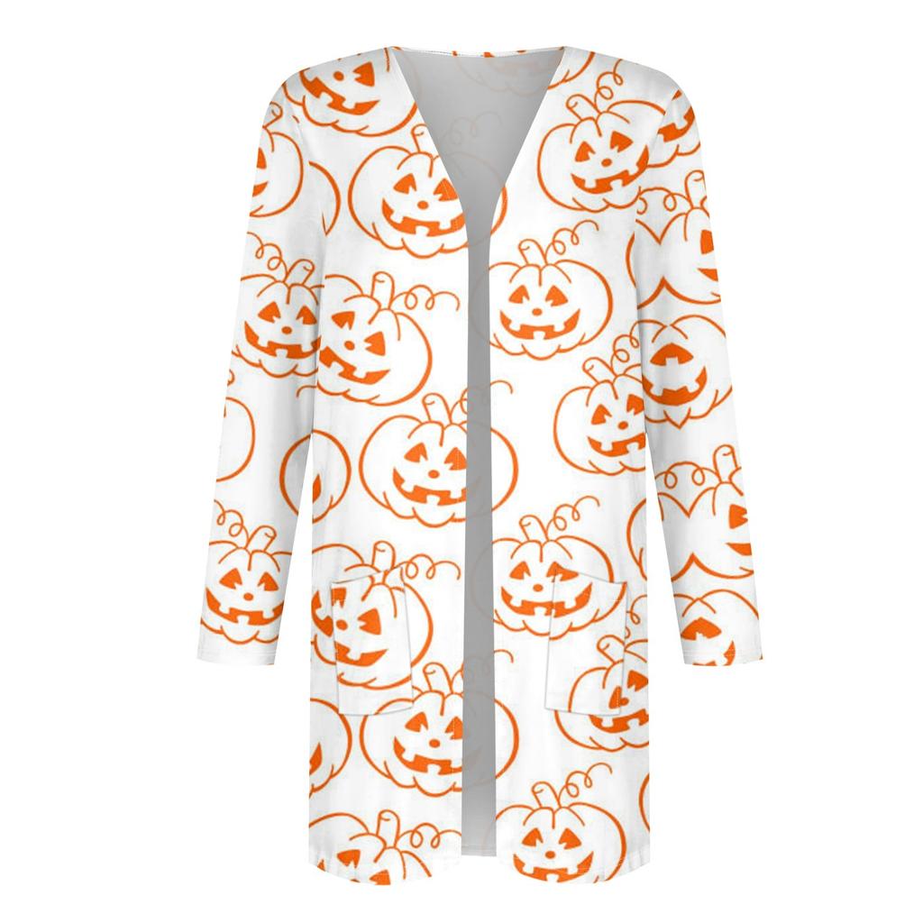 Dámská móda ležérní halloweenská bunda s potiskem střední délky cardigan
