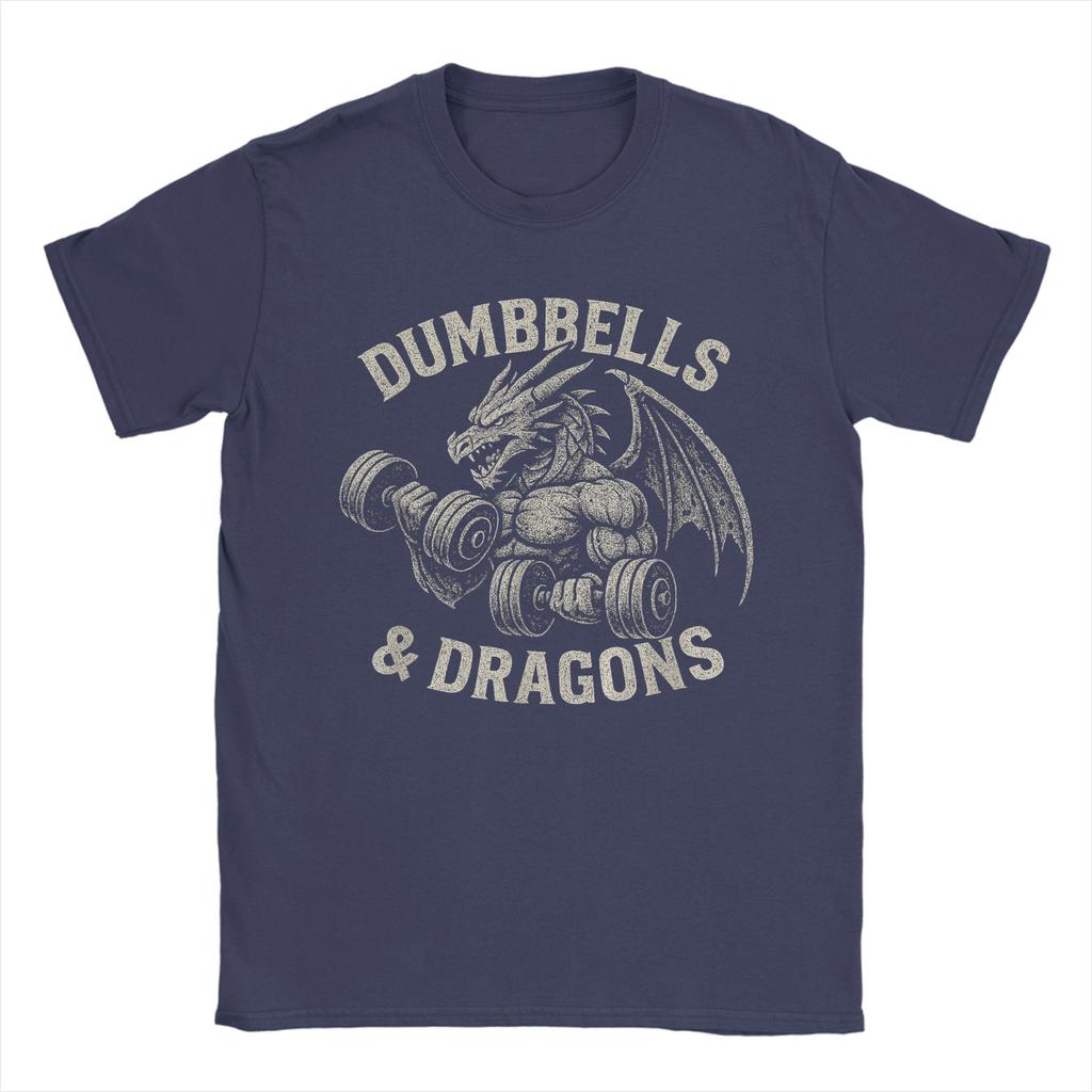 Dumbbells and Dragons Fitnessstudio T-Shirt für Unisex Lässiges Baumwoll-T-Shirt Geschenkidee Unisex Kleidung Damen Kleidung Sommer Neues T-Shirt