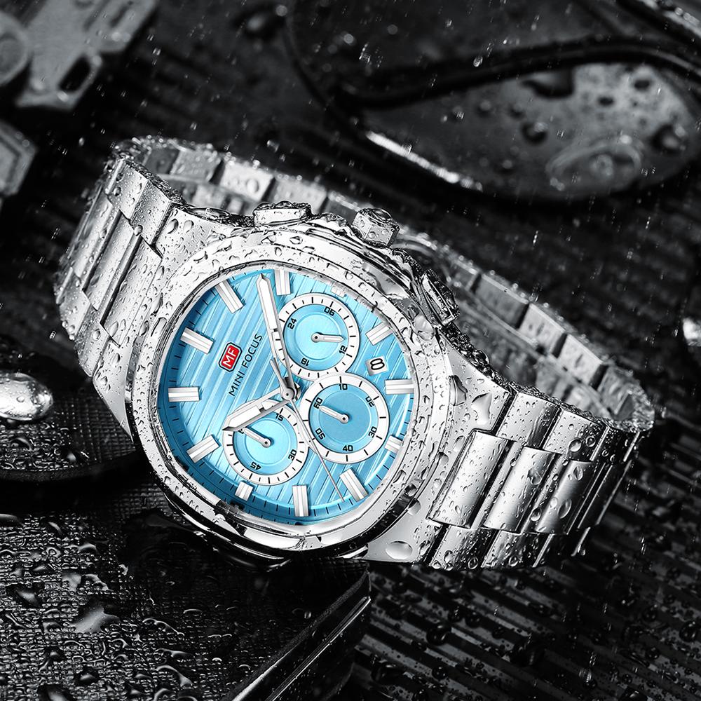 MINI FOCUS Fashion Multifunctional Quartz Watch for Men Luminous Hands Calendar Stainless Steel Strap Business Mens Watches