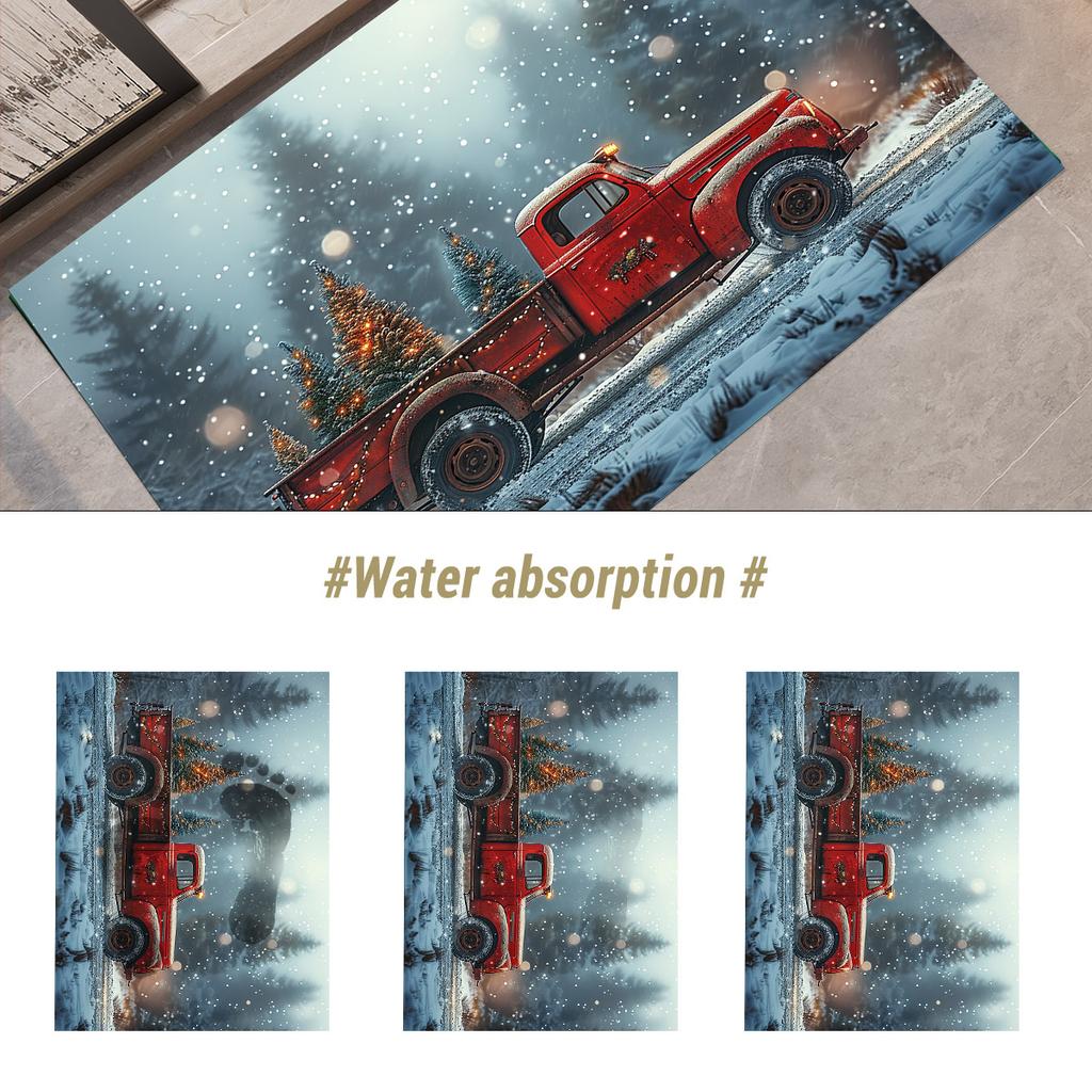 Christmas Truck Print Bathroom Foot Mats Super Absorbent Bath Mat Non Slip Quick Dry Shower Pad Toilet Carpet Doormat Washable
