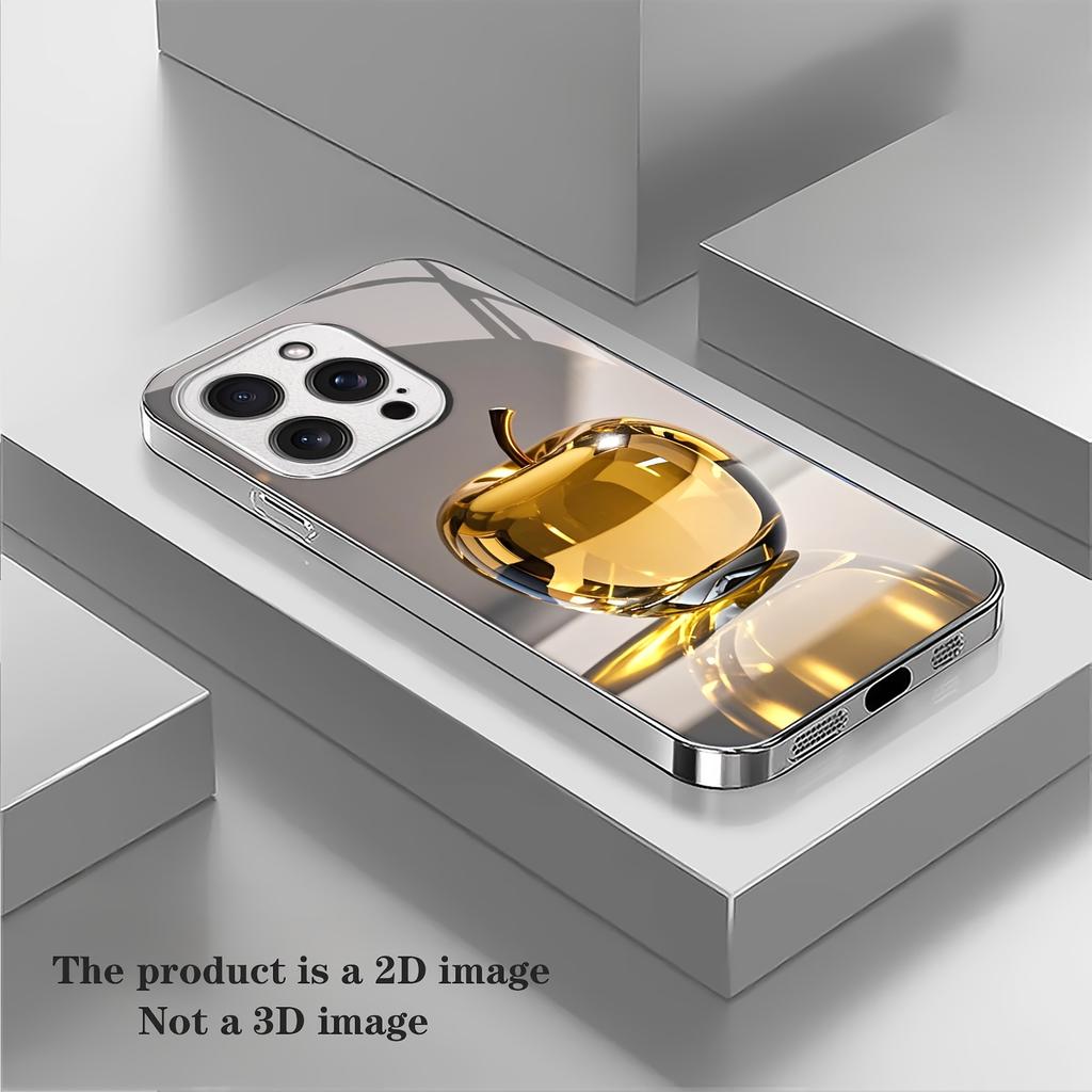 Gold base transparent fruit electroplated glass Phone Case for iPhone 17 16 15 14 13 12 11 Pro Max Plus shock protection Cover