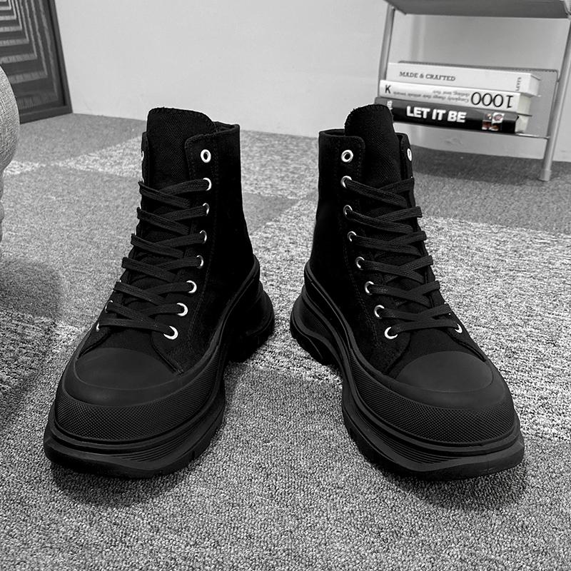 Invisible inner heightening shoes New summer canvas shoes Breathable thick-soled high-top dad shoes