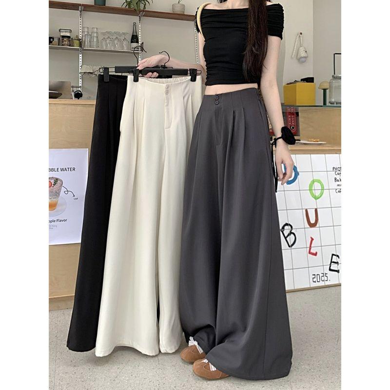 Kumikumi Fancy Pure Color Suit Pants Casual Pants Women Fall High Waist Drooping Straight Loose Pants Mop Pants
