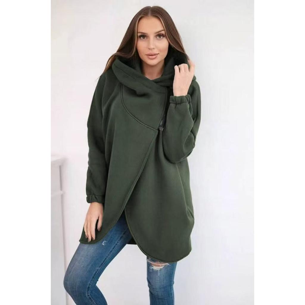 Hooded, Sweatshirt, Fleece, Sweatshirt, Casual, Long-sleeved, Zipper, Coat, Women's, Plate-size, Coat