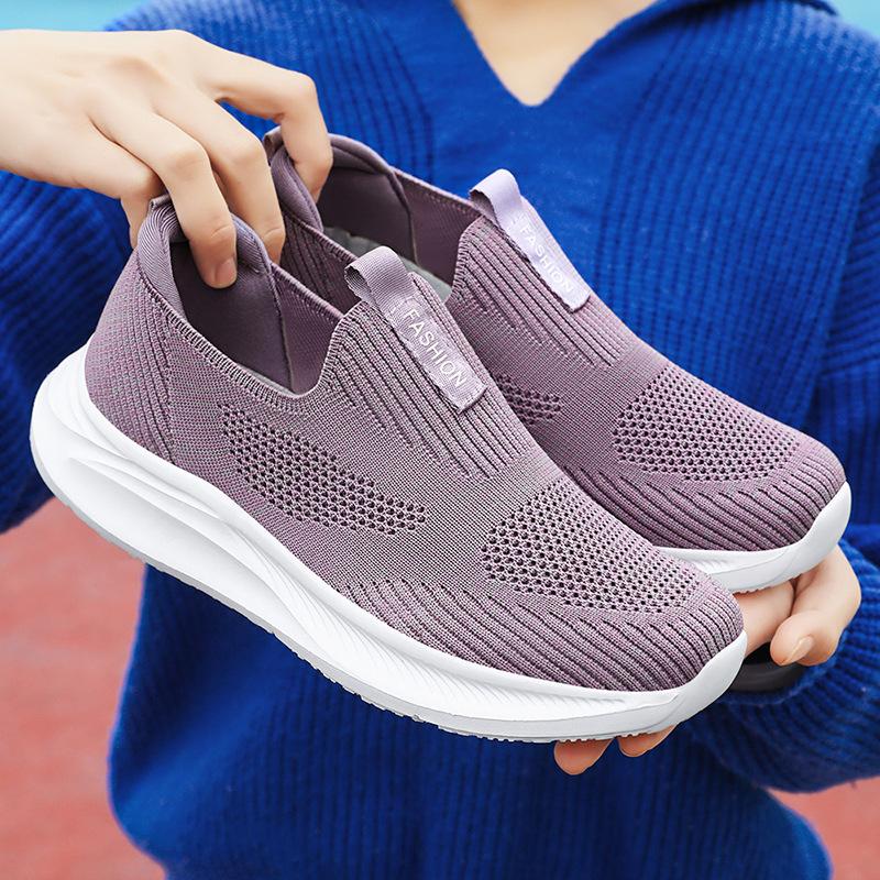 Shoes Women's casual shoes Middle-aged and elderly mother shoes Flying woven mesh breathable single shoes One pedal Lazy shoes Versatile women's shoes