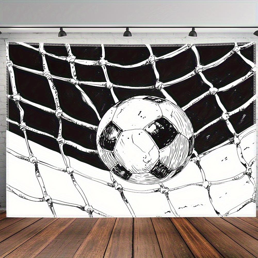 1pc Ultra Large Football Sketch Tapestry Black White Soccer Ball Art on Polyester Horizontal Wall Hanging for Living Room