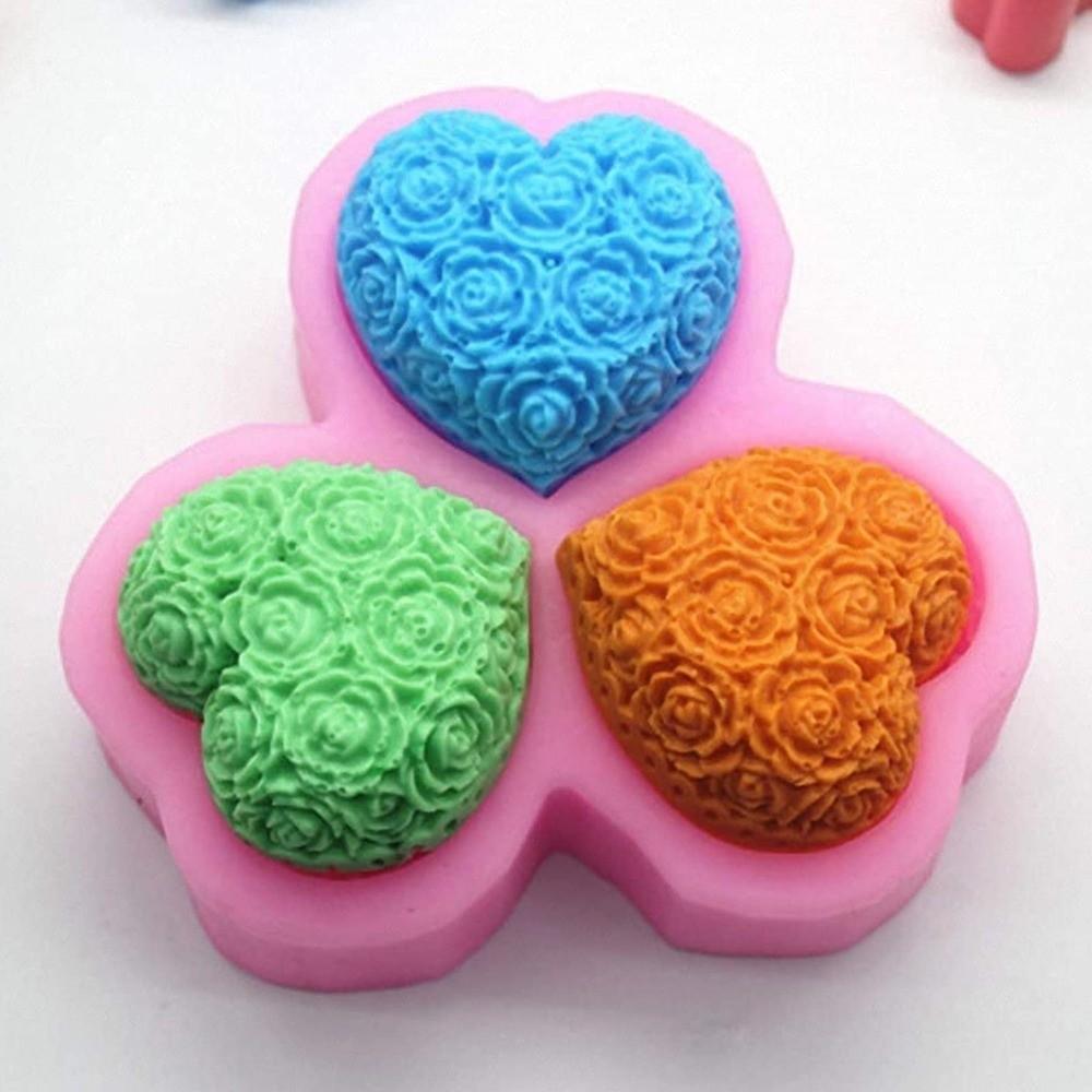 3-Cavity Rose Flower Mold Rose Flower Shape Chocolate Mould Silicone Mold Cake Decoration