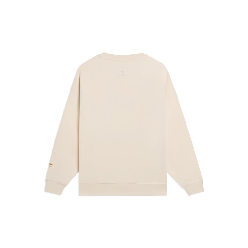 Li Ning Sports Life Collection Fleece Lined Thermal Casual Long Sleeved Cartoon Pattern Sweatshirt Women's Swan White AWDSB66-5