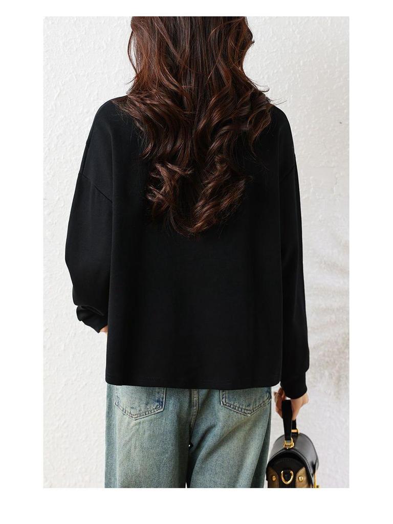 Wiosenno-jesienna stylowa damska bluza plus size z naszywkami - Wszechstronna, wyszczuplająca, casualowy luźny krój