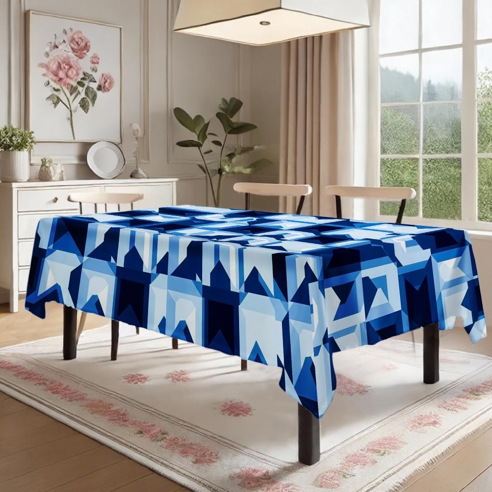 Geometric Blue Pattern Rectangle Table Cloth for Kitchen Dining Table Decor Reusable Washable Tablecloth for Indoor Outdoor