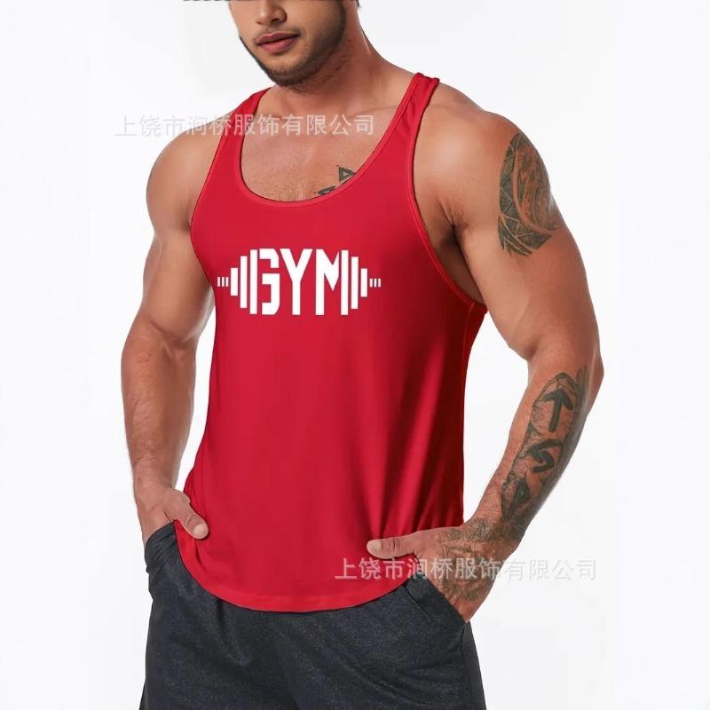 Summer Men s Letter Print Red Tank Top Quick Dry Sport Sleeveless Shirt Fitness Vest S