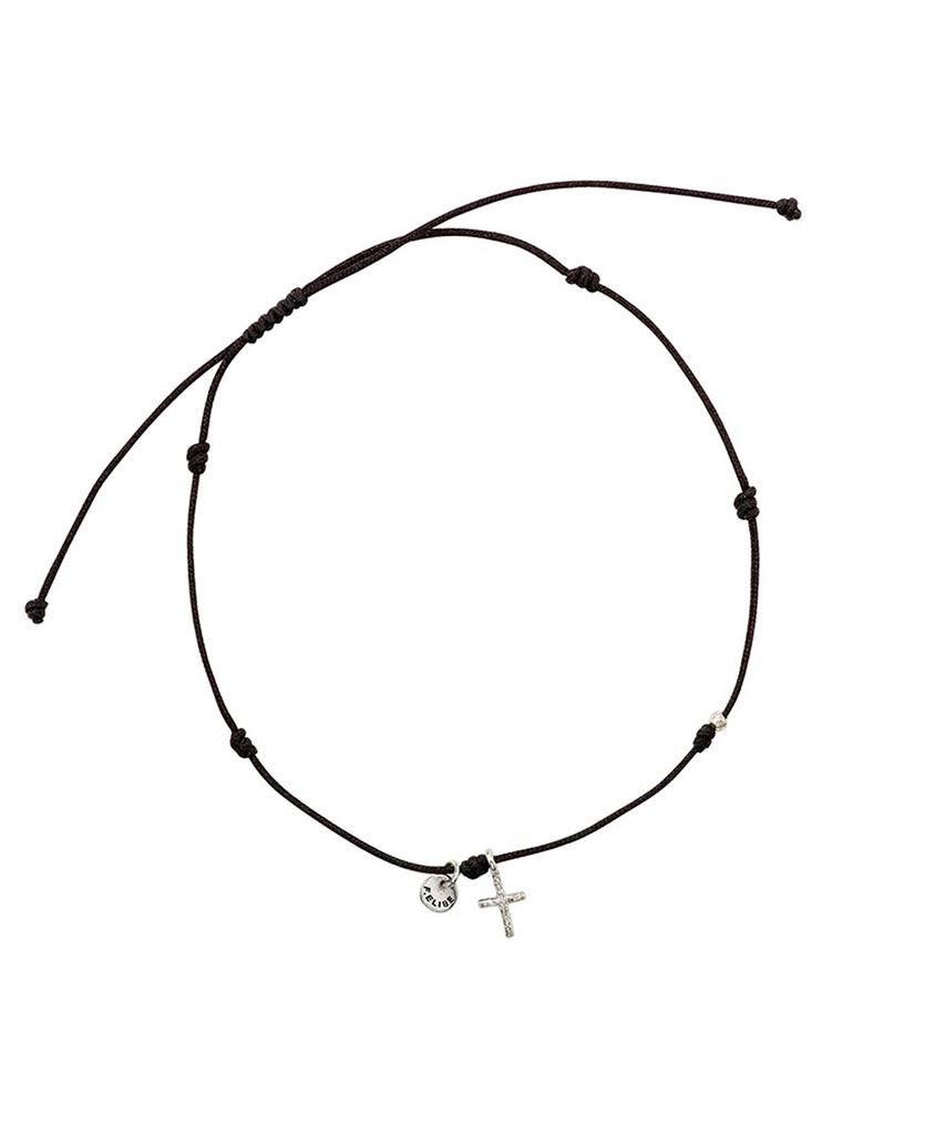 Findelise 925 Black Silk Cross Anklet