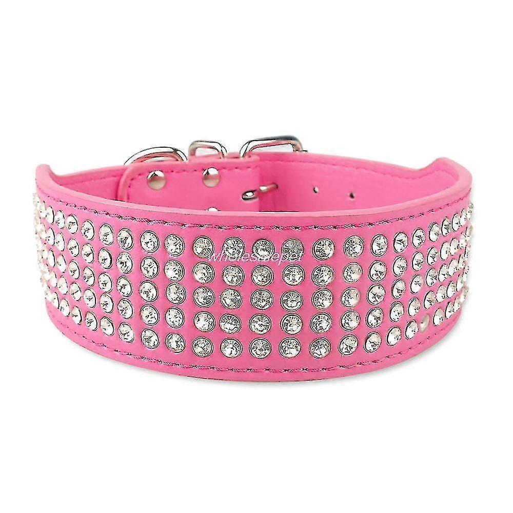 Leather Dog Collars Bling Diamante Crystal Studded Dogs Pet Collars 2inch Wide for Medium & Large Dogs Pitbull Boxer