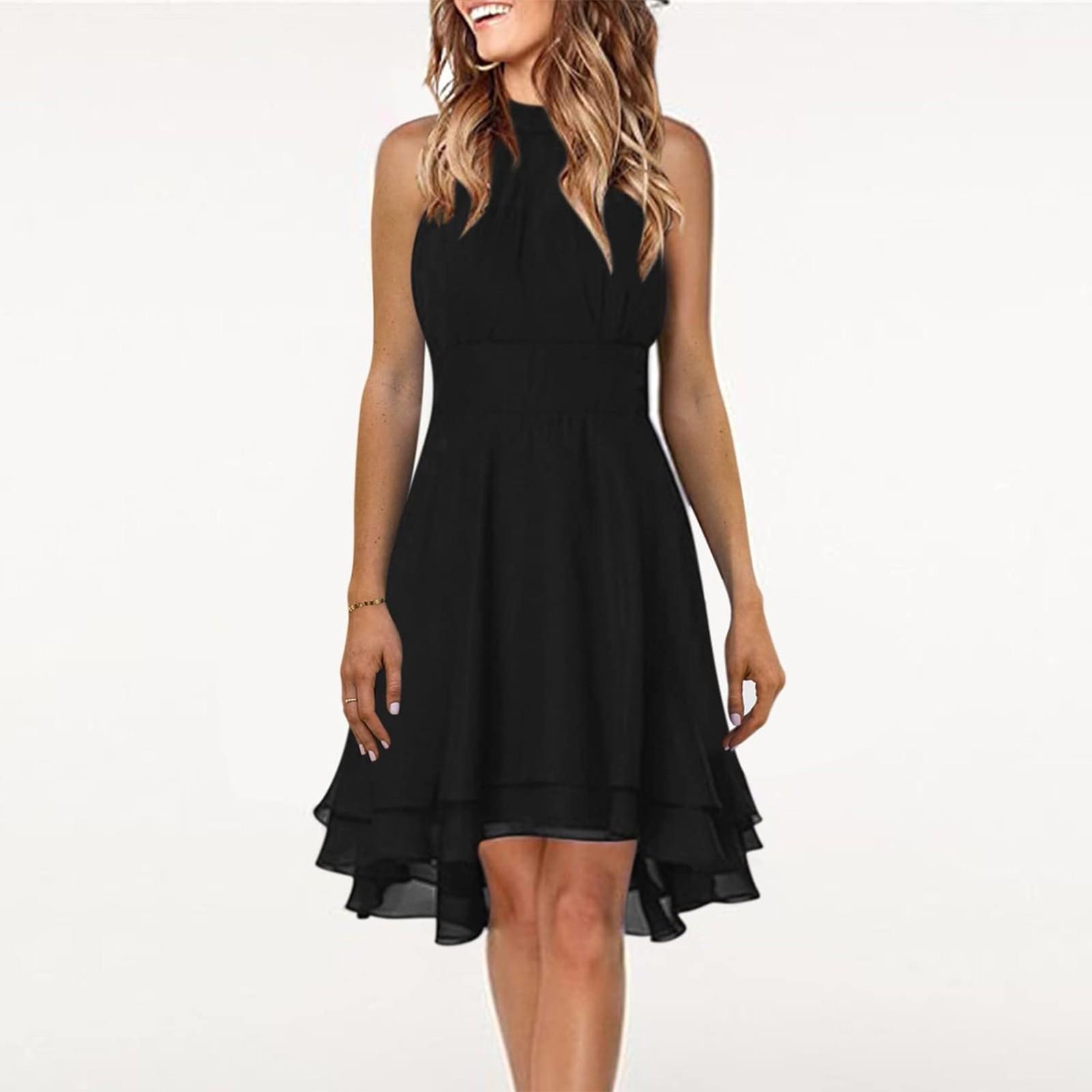 

Женское сплошное цветное сексуальное платье трапециевидной формы без рукавов с круглым вырезом и висячим вырезом L чёрный