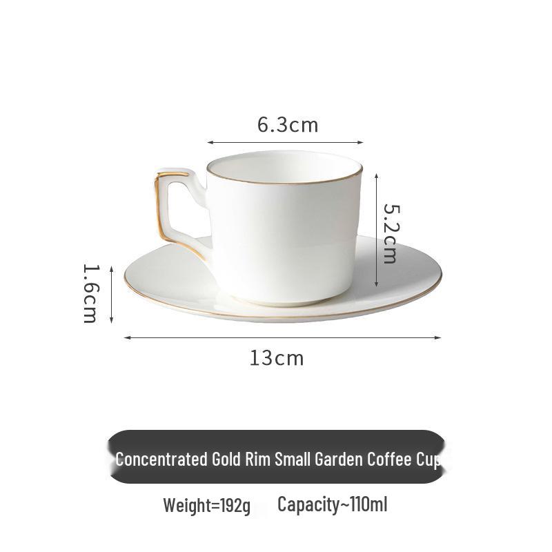 Pure White Bone China Espresso Cup & Saucer with Gold Rim, 80ml