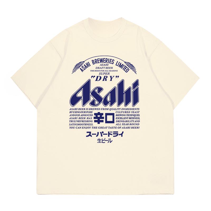2025 Japan Asahi Beer T-shirt Summer Unisex Wear with American Retro Loose Casual Cotton Short-sleeved Clothes