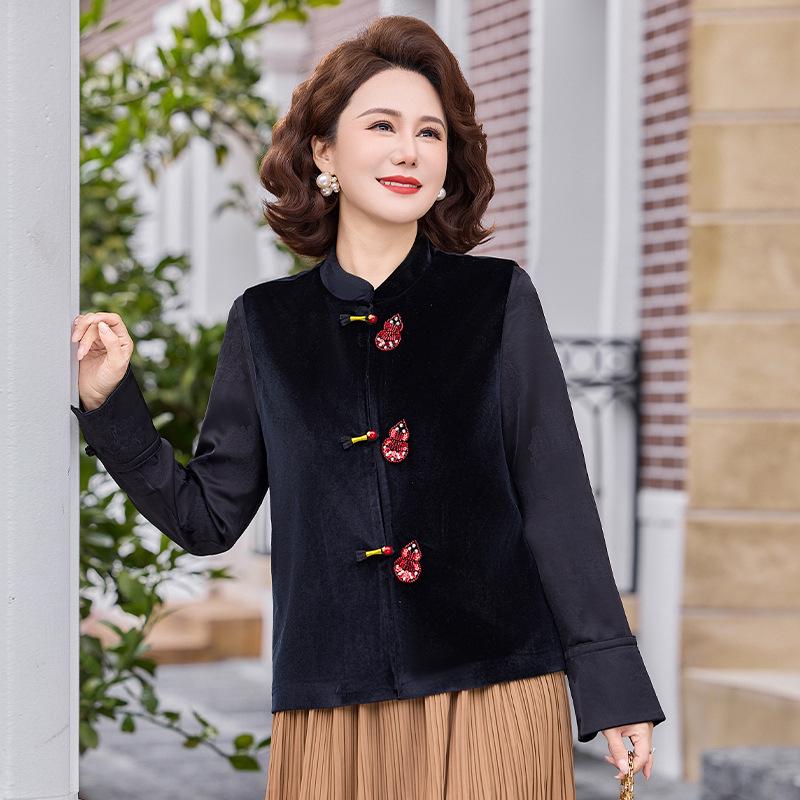 Women's Spring/Autumn 2026 Embroidered Jacket for Middle-aged & Elderly - Loose, Stylish Top