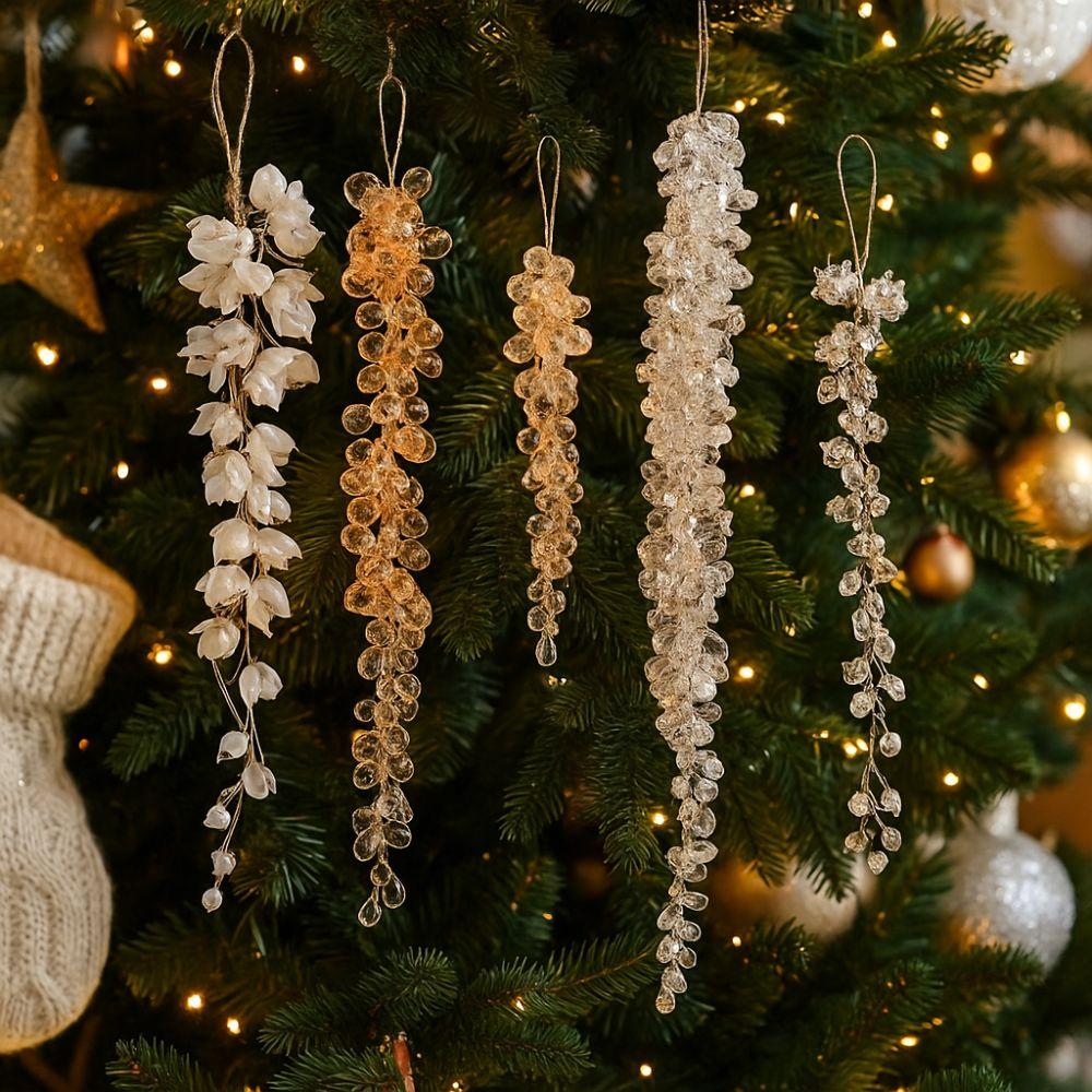 Artificial Glitter Christmas Branches Grape Christmas Crystal Pendant  DIY Craft