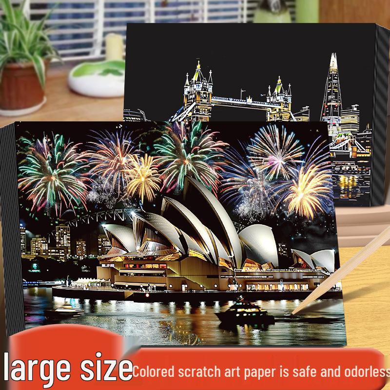 City Night View A4 Scratch Art Paper - Children’s Craft Kit