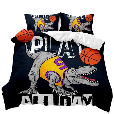 Dinosaur Duvet Cover Sets Kids' Bedding Set Full Playing Basketball Tyrannosaurus Animal Double Queen King Polyester Quilt Cover